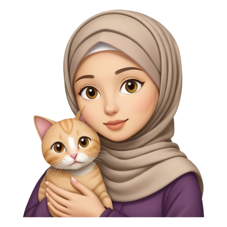 pretty woman with hijab holding a cat sticker