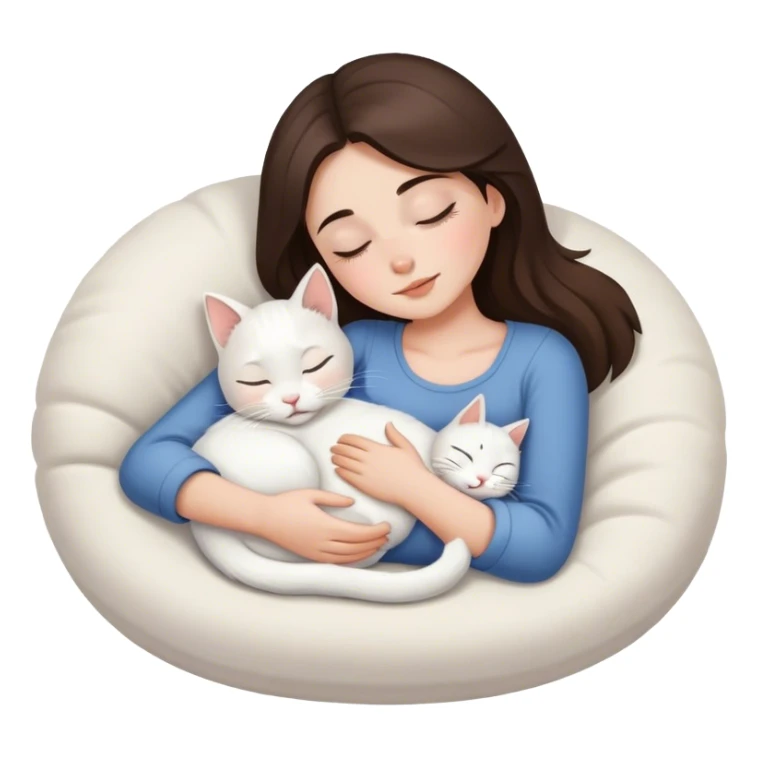 White kitty sleeping on brunette white girl's lap sticker