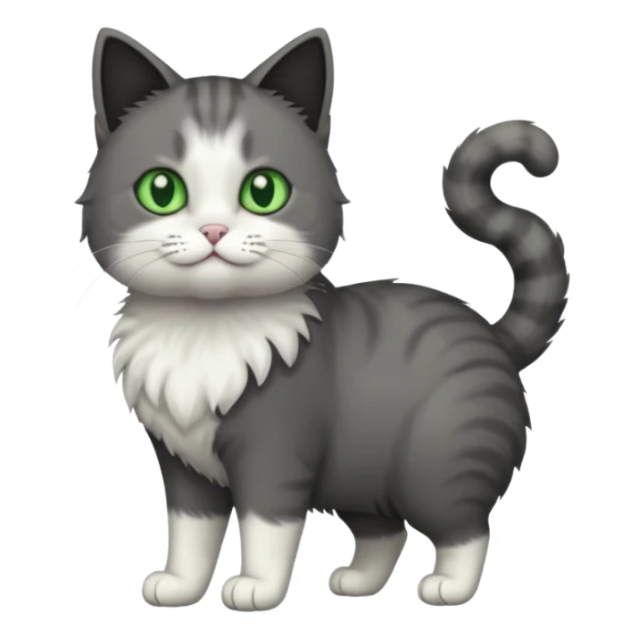 full body half dark grey and half white cat with white front legs sticker