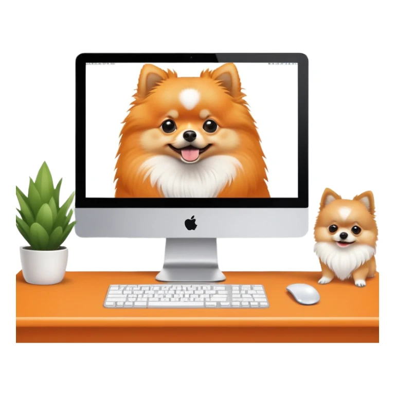 iMac monitor with a Pomeranian dog photo displayed on screen sticker