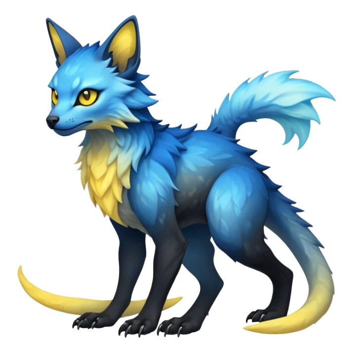  Cool Edgy blue-yellow-black-gradient ethereal badass Fionbri-Vernid-Trico-animal-creature full body  sticker