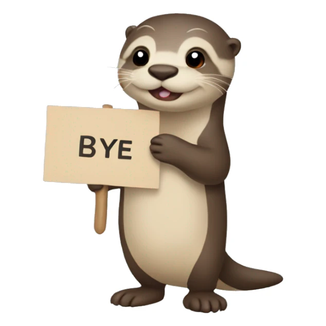 otter holding a sign with the word bye sticker