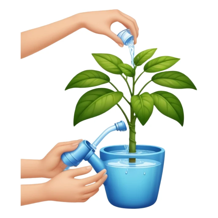 hands pouring water onto a potted plant, simple and friendly sticker