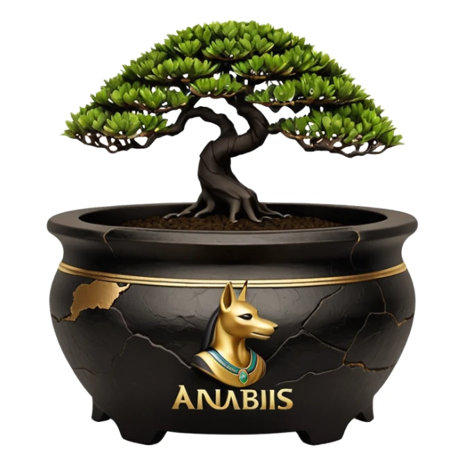  black Anubis branded  cracked bonsai pot  sticker