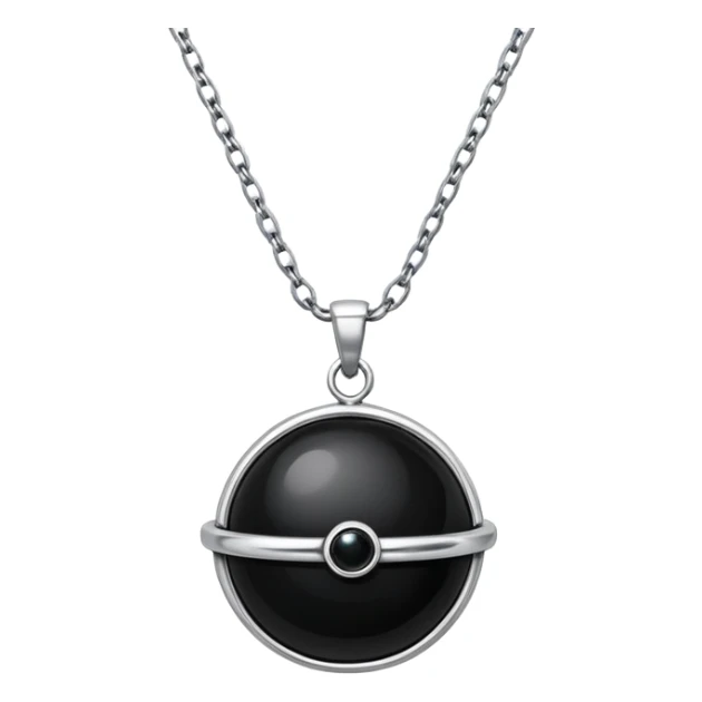 dark onyx talisman, round and polished, cradled by a silver chain, absorbing negativity with unseen grace sticker