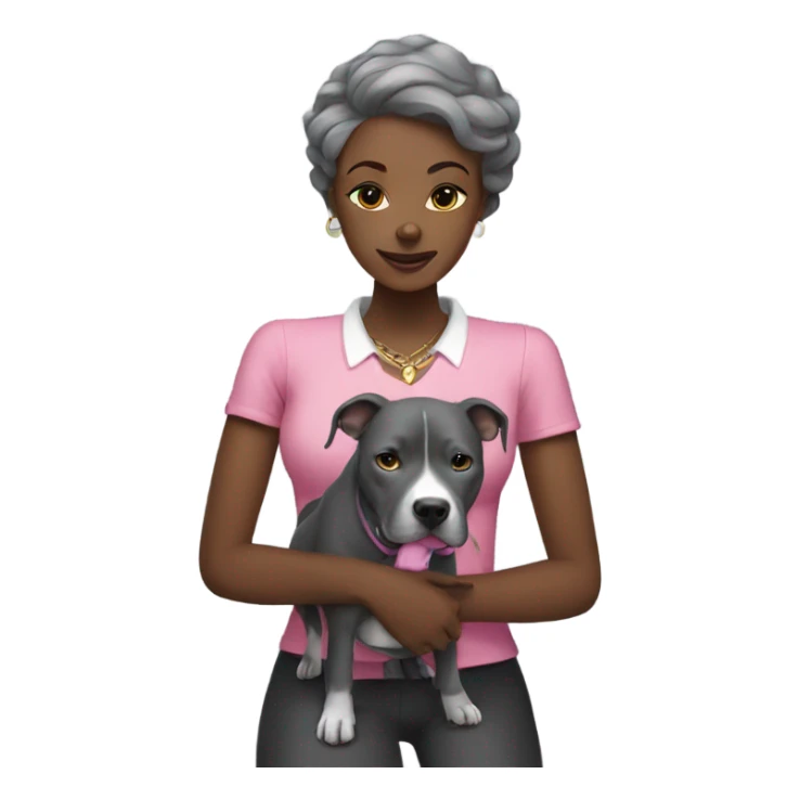 Black lady hugging all grey pitbull with pink collar sticker