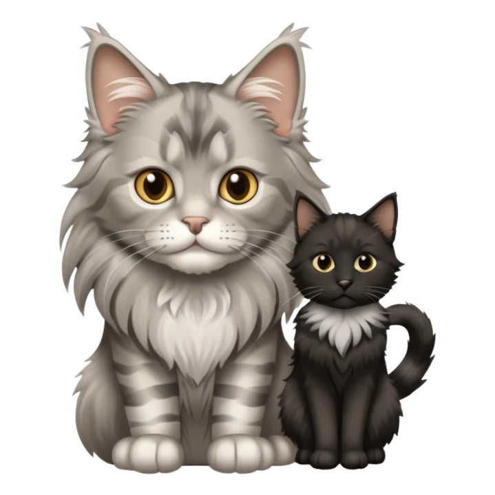 a silver based Maine Coon cat holding a black hair boy sticker