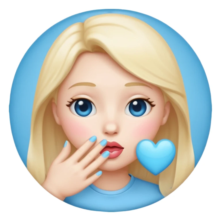 Blowing kiss emoji with light blue heart sticker
