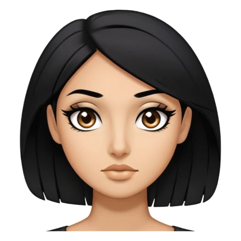 Person with black hair with side swoop in face with black eyeliner sticker