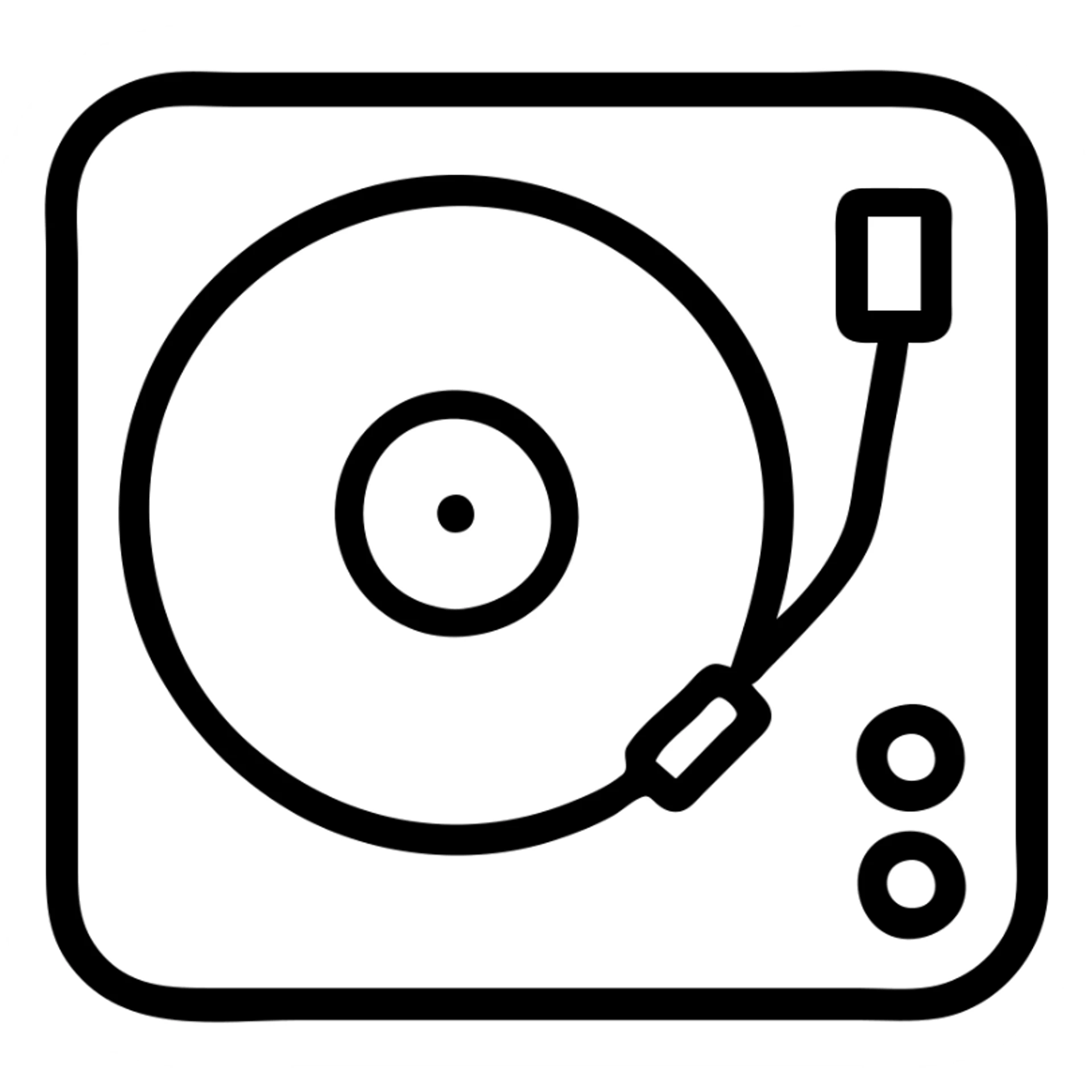 a black record player, simple, iconic, clear turntable, tonearm, and platter, minimal details sticker