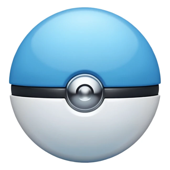 blue pokeball emoji, top half is a more saturated blue, bottom half is white, black stripe, with a white sheen, with a pearlescent finish, with a chrome effect sticker