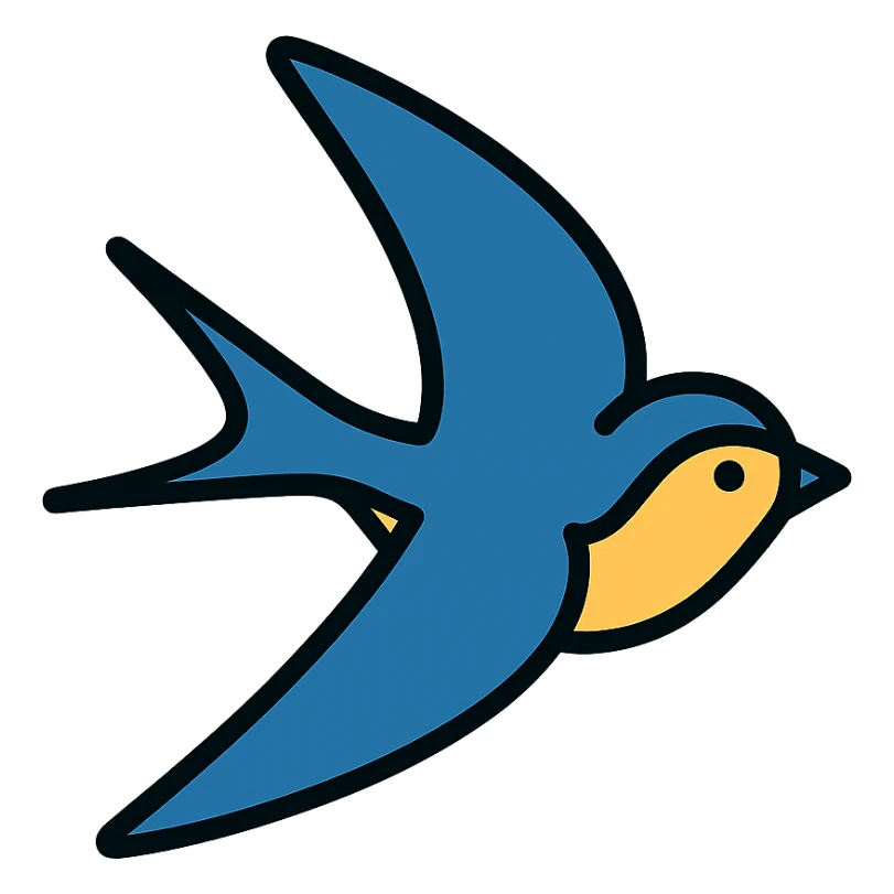 minimal and elegant swift bird in flight, icon style, white background sticker