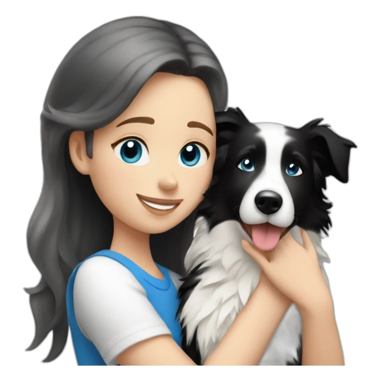 Blond hair with blue eyes mom hugging black and white border collie sticker