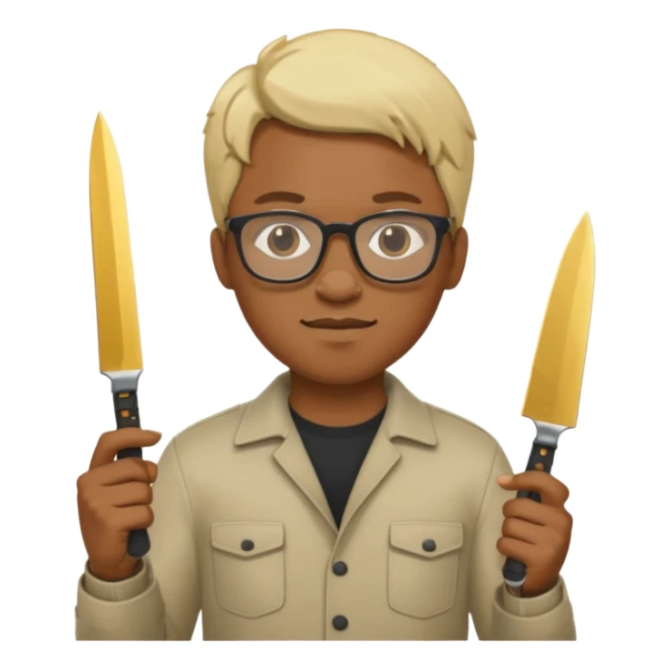 blonde black man with glasses and knives sticker