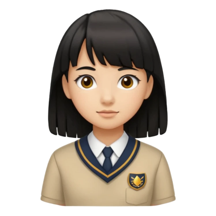 a middle school girl in a school uniform and black hair, and bangs sticker