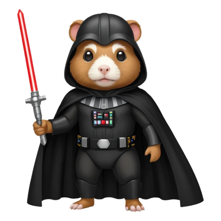 guinea pig as Darth Vader, full body, black suit and cape, bold graphic emoji style sticker