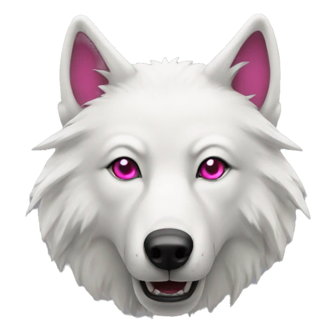 white wolf  with dark pink eyes with beer sticker