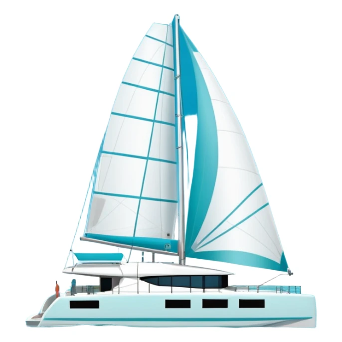 make a 50ft catamaran lagoon styled faceing to the right. make the sails like a dark tiffany blue sticker