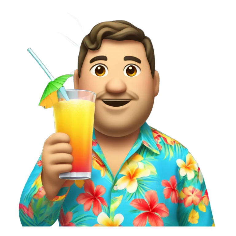 Fat guy in hawai shirt and fancy drink sticker