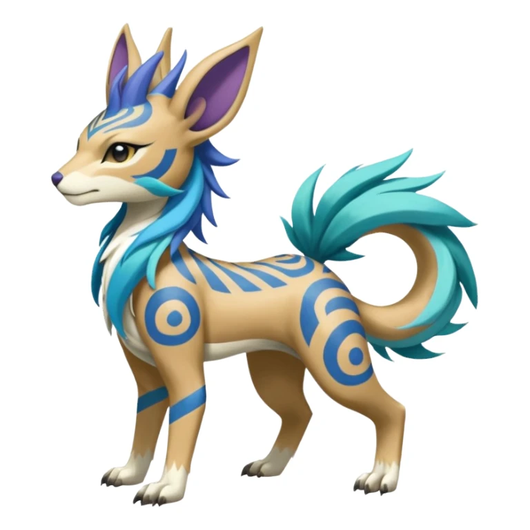 Tropical Tiny Marked Patterned Tribal Colorful Skilled Adept Graceful Asian Painted WereGarurumon-Suicune-Linoone-Meloetta-fusion-hybrid-creature (full body) sticker
