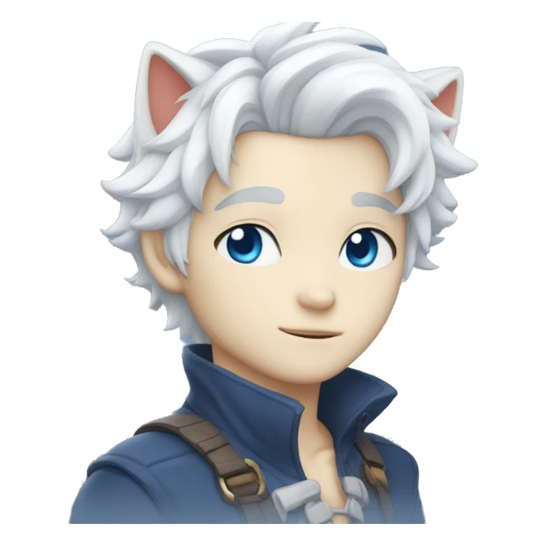 white haired catboy with blue eyes and white palid skin sticker