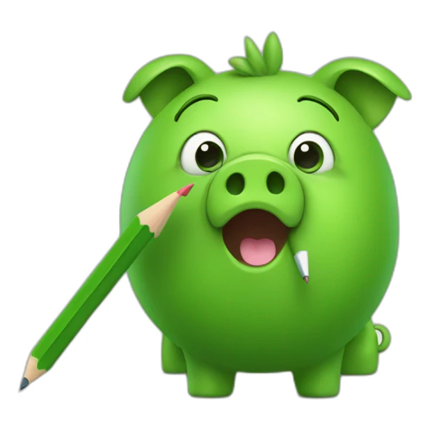 green piggy holding a pencil sticker