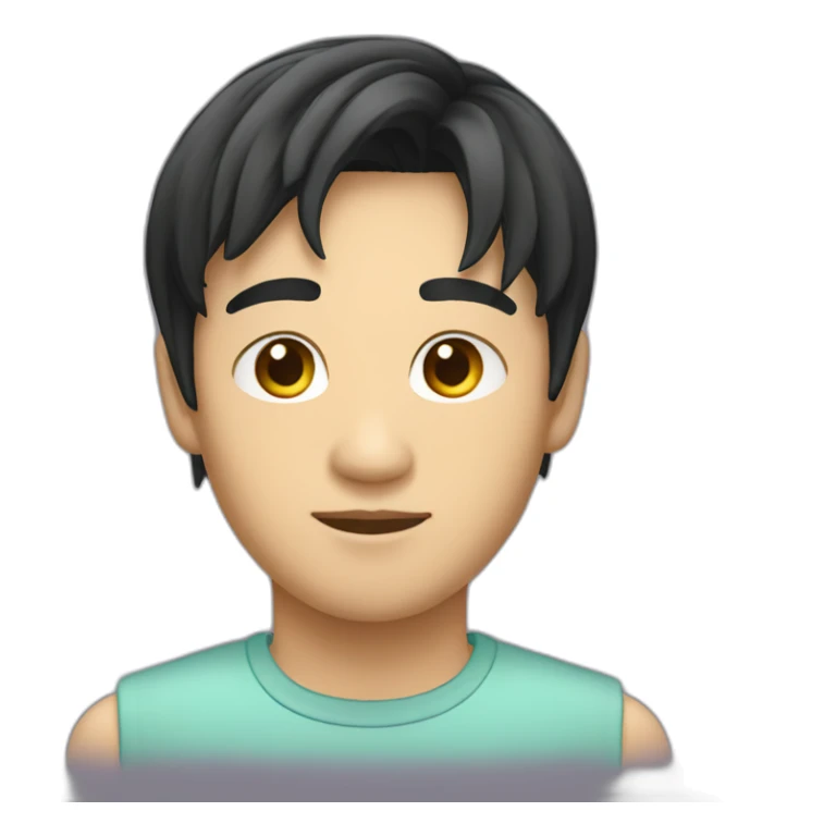 asian male with curtains haircut black hair sticker