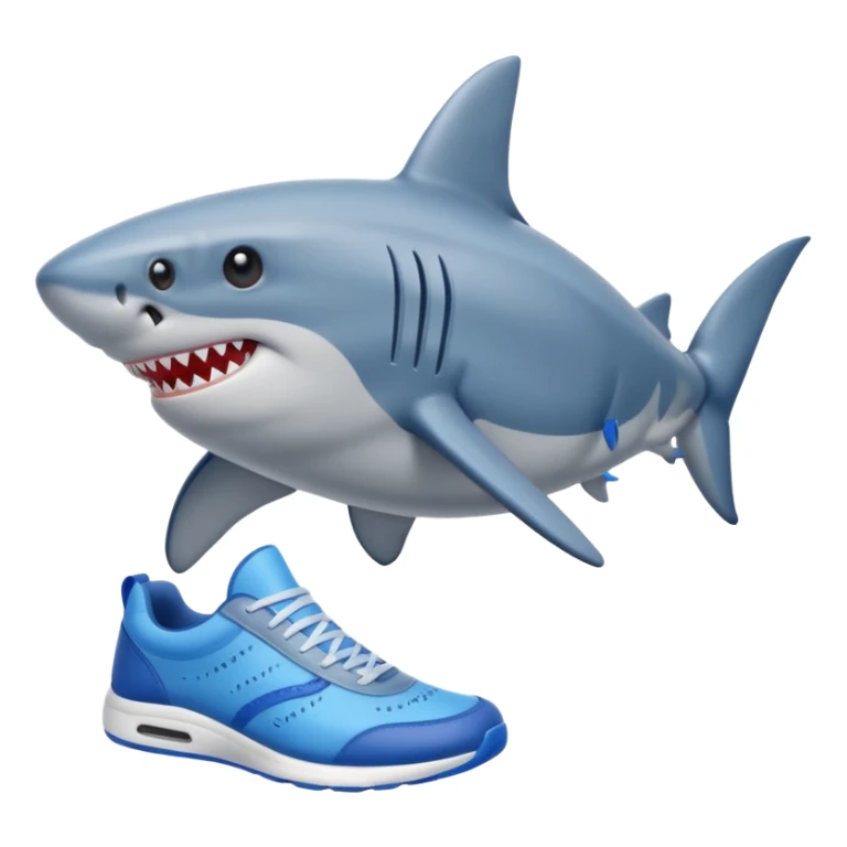 Un tiburon con tenis azules en sus dos aletas sticker