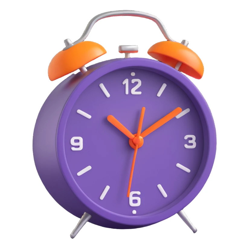 alarm principal color: #7f0fdb and #fe6601 sticker