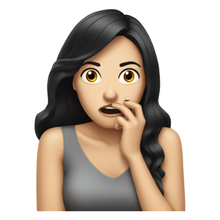 White woman with black hair biting her nails anxiously  sticker