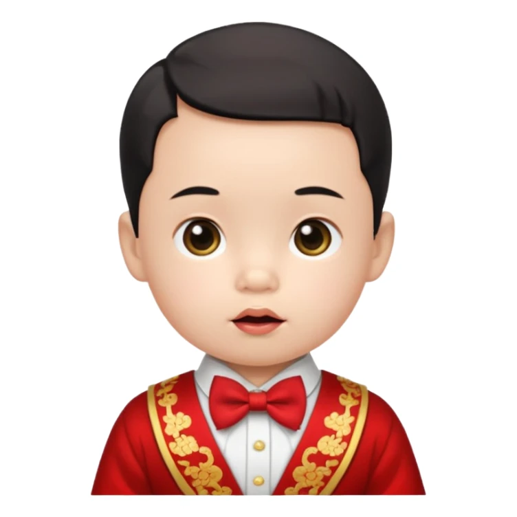 baby guy, pacifier, wearing chinese royal ancient custome, red bow tie sticker