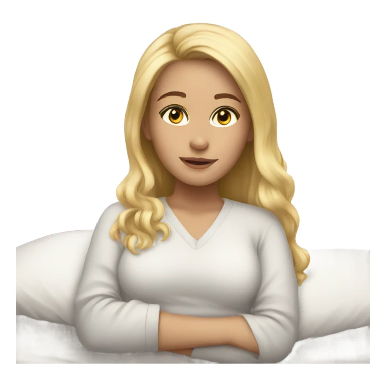 Girl in bed blonde hair gray eyes snuggly  sticker