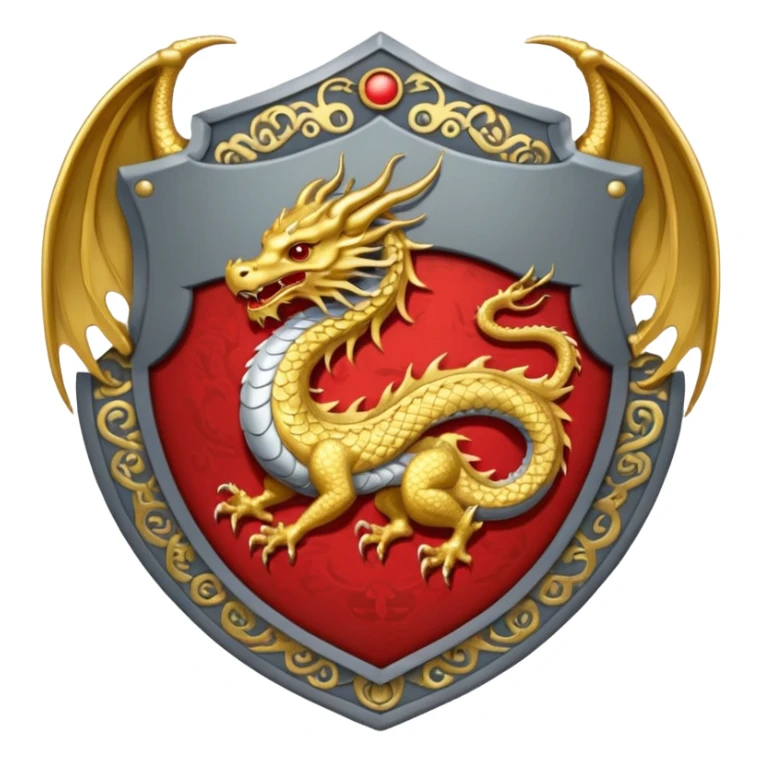 make a grey shield with a gold draging circling a japanese symbol colores sticker