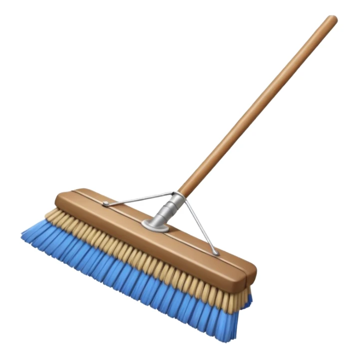traditional broom with wooden handle on a dusty carpet, straw bristles sweeping visible dust clouds, old-fashioned cleaning tool, vintage household style, 3D cartoon, mobile game icon style, centered composition, no people, no animals, no text, no watermark sticker