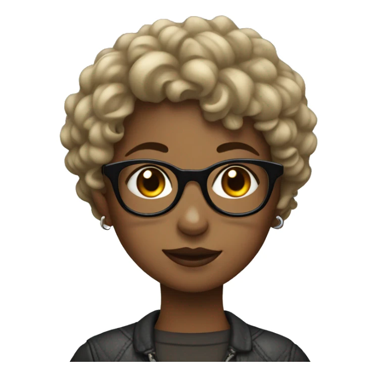 Girl with short curly hair, glasses and a lip piercing sticker