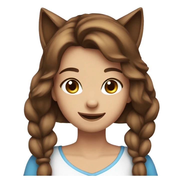 Satisfied girl emoji brown hair blue eyes cat ears sticker