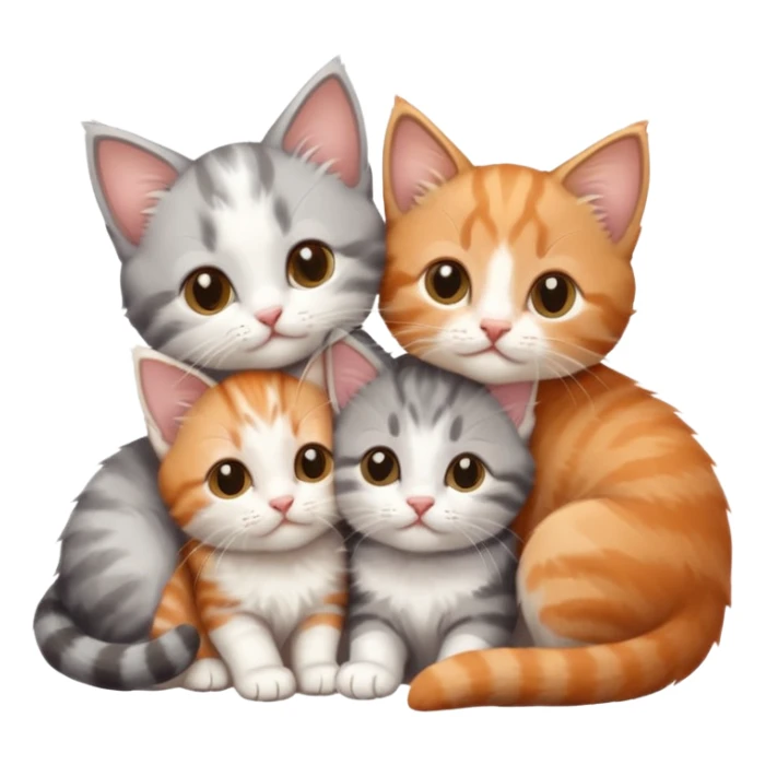 3 tiny kittens cuddling together all different colours, the first one is grey and white, the second is ginger and white and the third is brown tabby and white sticker