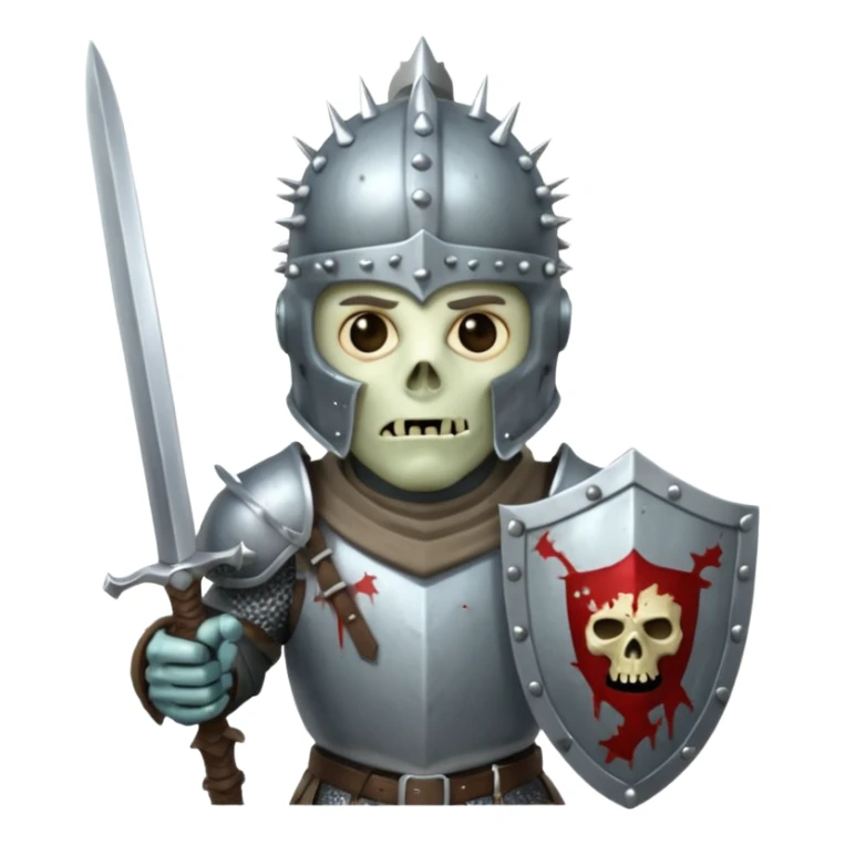 zombie Knight with silver spiky helmet holding sword and shield sticker