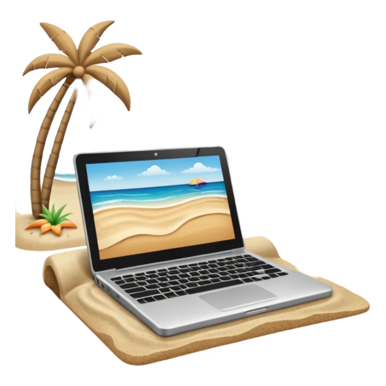  An open laptop in the foreground on the beach. sticker