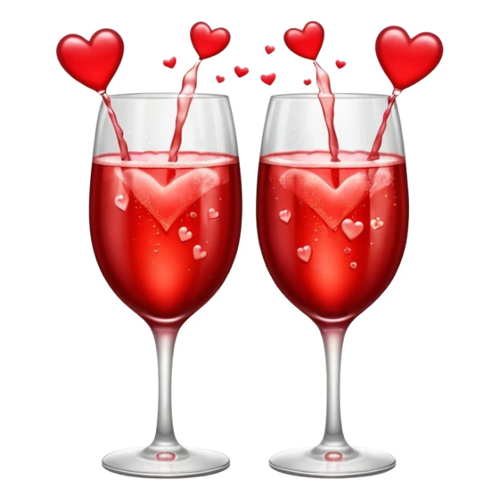 2 red champagne glasses are clinking and 3 red hearts are flying from above sticker