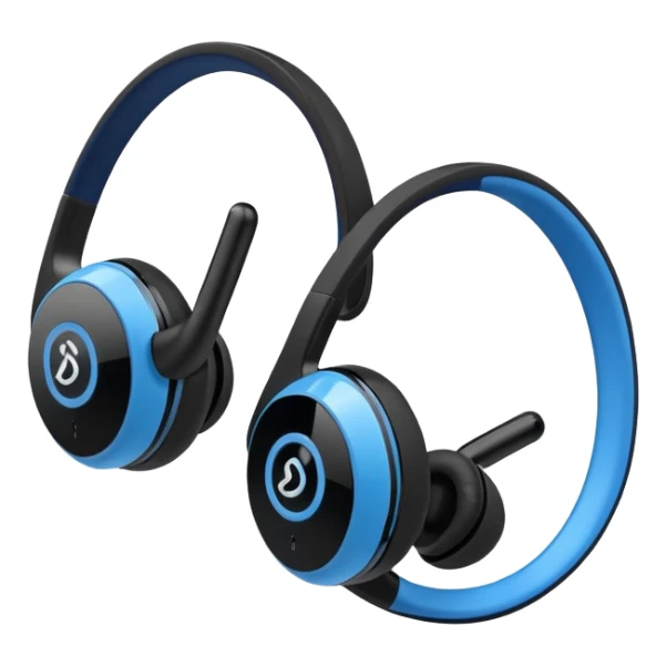 A side profile view of a pair of Black and blue and white wireless Bluetooth headphones sticker