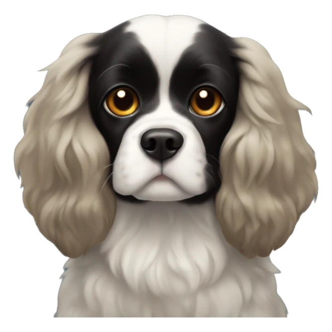 completely black small king spaniel with black fur on his whole face and white fur on chest sticker