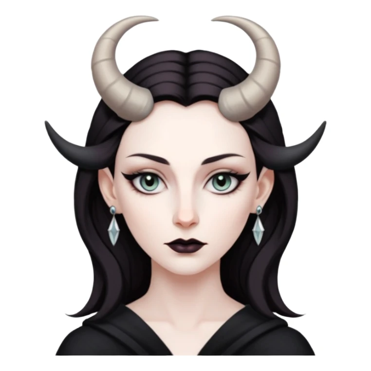 Woman with subtle horns, smooth skin and sharp gaze, divine corruption sticker