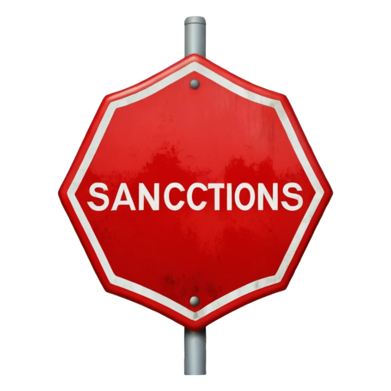 red, road sign, hexagonal, with the inscription sanctions sticker