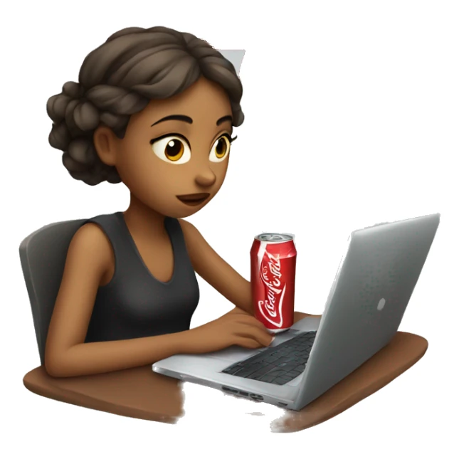 tired girl with laptop drinking coca-cola sticker