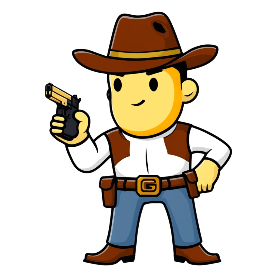 Man wearing a cowboy hat holding a gold Glock sticker