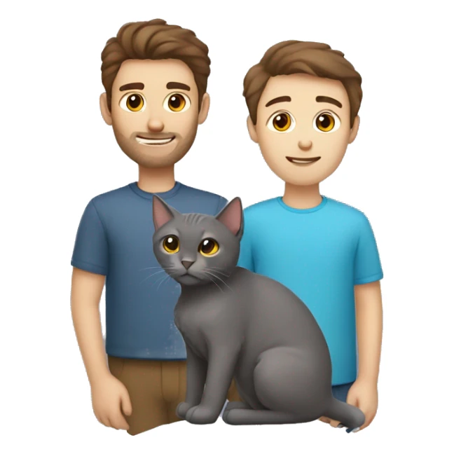Brown hair man and russian blue cat together sticker