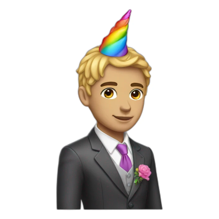Posh-boy-with-suit-and-rainbow-unicorn-hat sticker