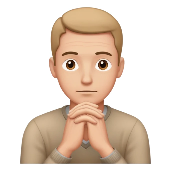 thoughtful man, no glasses, hands together in a classic thinking pose sticker