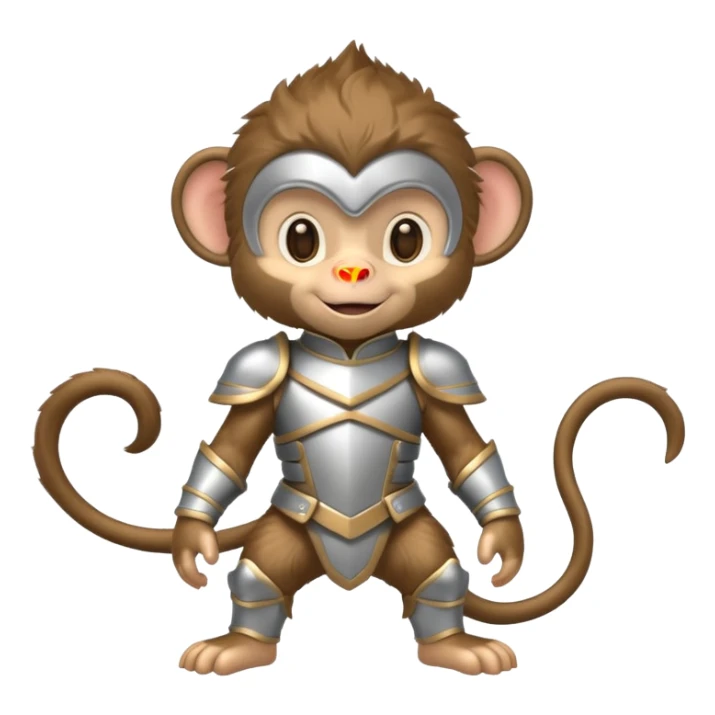 baby monkey in silver armor, full body, smile sticker
